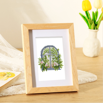 Frameless, mini diamond painting, creative mini diamond painting of window decorations on the entrance flower house desktop, creative simple pattern diamond painting, 12 pcs, 5.9 X7 inches.