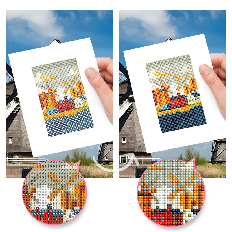 Frameless, mini diamond painting, architectural creative mini diamond painting on the entrance flower house desktop, creative simple pattern diamond painting, 10 pcs, 5.9 X7 inches.