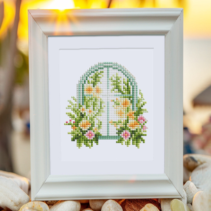 Frameless, mini diamond painting, creative mini diamond painting of window decorations on the entrance flower house desktop, creative simple pattern diamond painting, 12 pcs, 5.9 X7 inches.