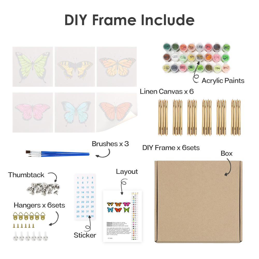 6 pieces, beautiful butterfly accessory digital mini painting set, 15x15cm/5.9x5.9 inches, handmade for home leisure, perfect gift for family and friends.