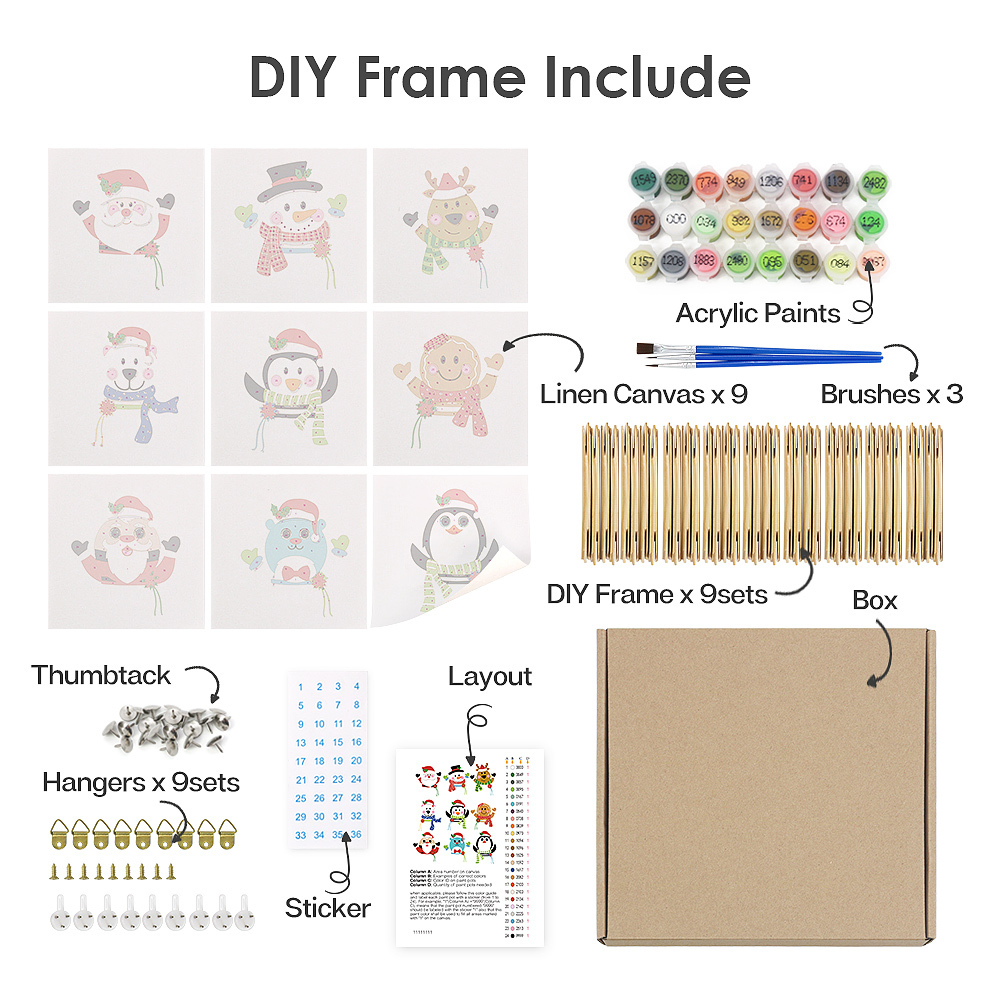 9 pieces, Christmas desktop accessories digital mini painting set, 15x15cm/5.9x5.9 inches, handmade for family leisure, perfect gift for friends and family.