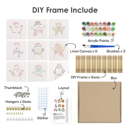 9 pieces, Christmas desktop accessories digital mini painting set, 15x15cm/5.9x5.9 inches, handmade for family leisure, perfect gift for friends and family.