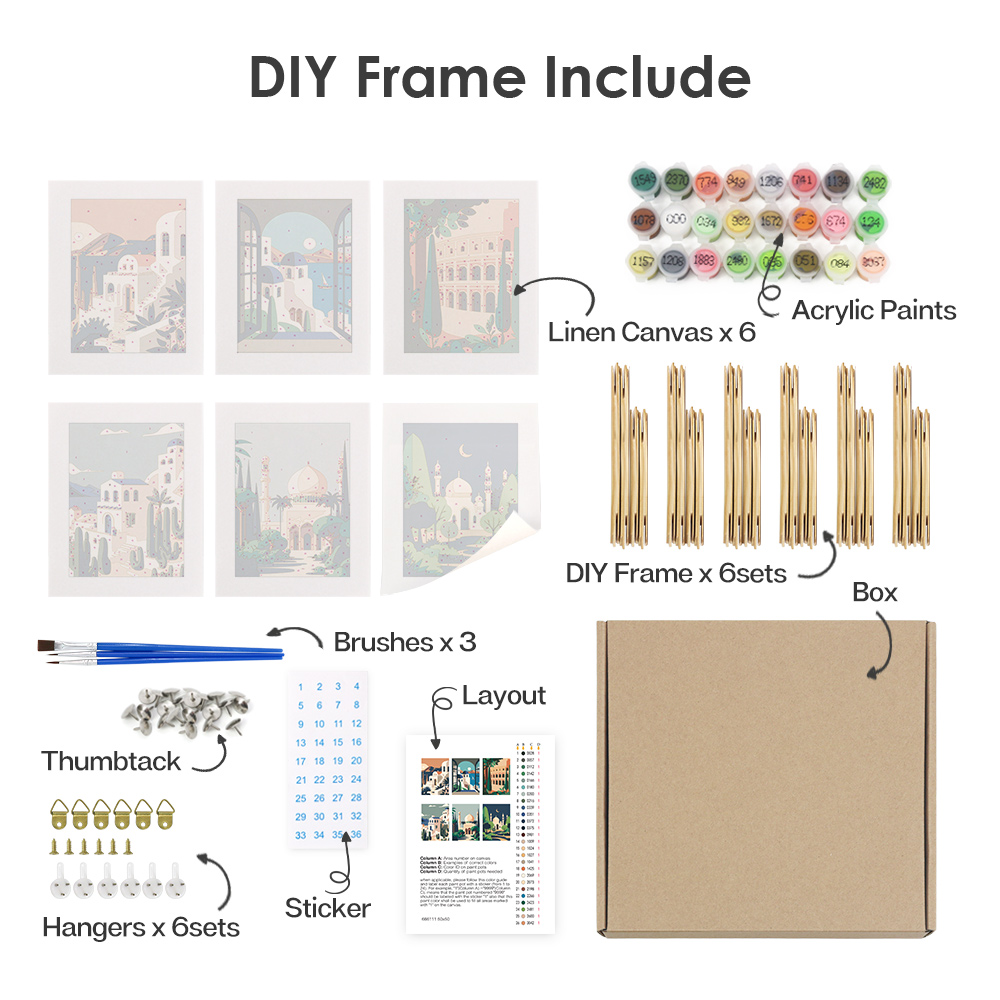 6 pieces, architectural mini digital painting set, 15x20cm/5.9x7.8 inches, handmade, suitable for family leisure, is the perfect gift for family and friends.