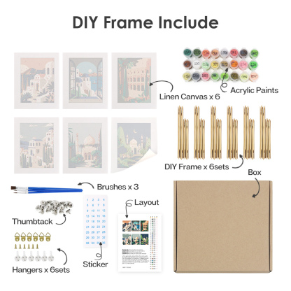 6 pieces, architectural mini digital painting set, 15x20cm/5.9x7.8 inches, handmade, suitable for family leisure, is the perfect gift for family and friends.