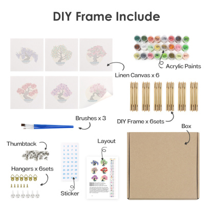 6 pieces, decorative tree desktop accessories digital mini painting set, 15x15cm/5.9x5.9 inches, handmade for family leisure, perfect gift for friends and family.