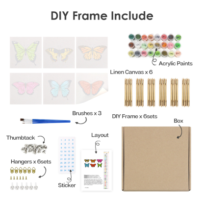 6 pieces, beautiful butterfly accessory digital mini painting set, 15x15cm/5.9x5.9 inches, handmade for home leisure, perfect gift for family and friends.