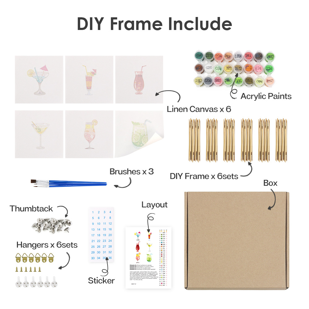 6 pieces, summer beverage desktop accessories digital mini painted set, 15x15cm/5.9x5.9 inches, handmade for family leisure, perfect gift for friends and family.