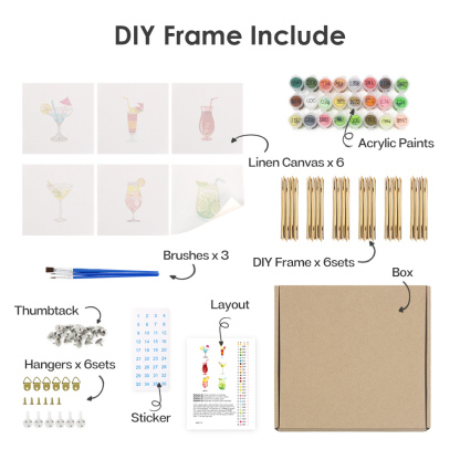 6 pieces, summer beverage desktop accessories digital mini painted set, 15x15cm/5.9x5.9 inches, handmade for family leisure, perfect gift for friends and family.