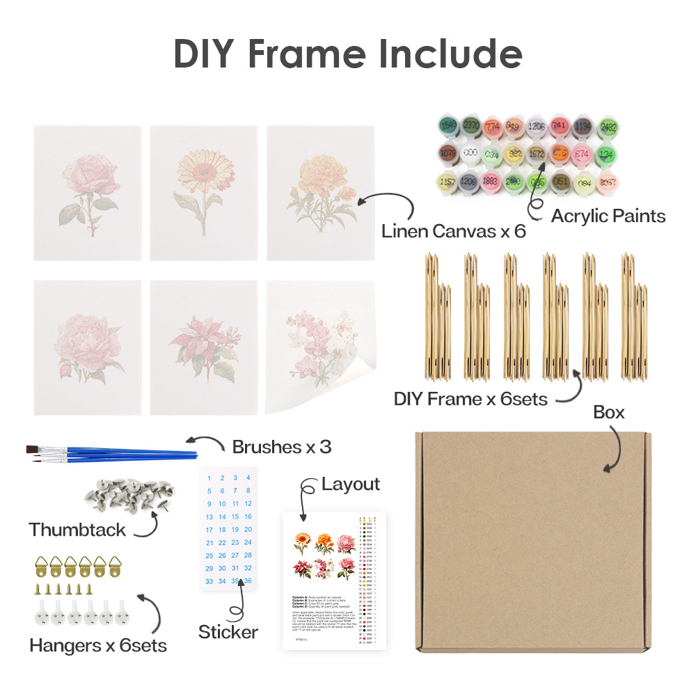 6 pieces, flower mini digital painting set, 15x20cm/5.9x7.8 inches, handmade, suitable for family leisure, is the perfect gift for family and friends.
