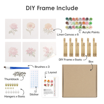 6 pieces, flower mini digital painting set, 15x20cm/5.9x7.8 inches, handmade, suitable for family leisure, is the perfect gift for family and friends.