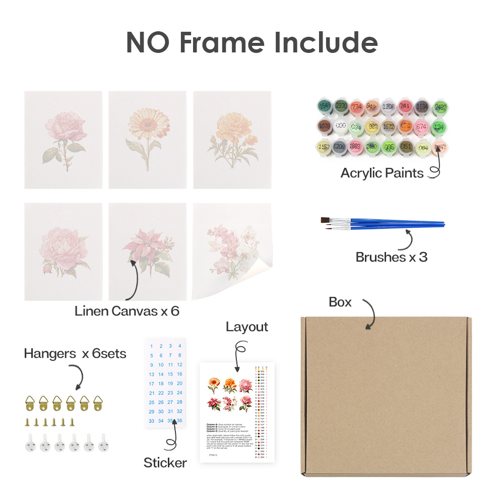 6 pieces, flower mini digital painting set, 15x20cm/5.9x7.8 inches, handmade, suitable for family leisure, is the perfect gift for family and friends.