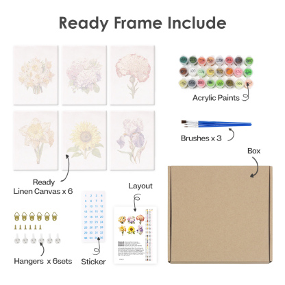 6 pieces, flower mini digital painting set, 15x20cm/5.9x7.8 inches, handmade, suitable for family leisure, is the perfect gift for family and friends.