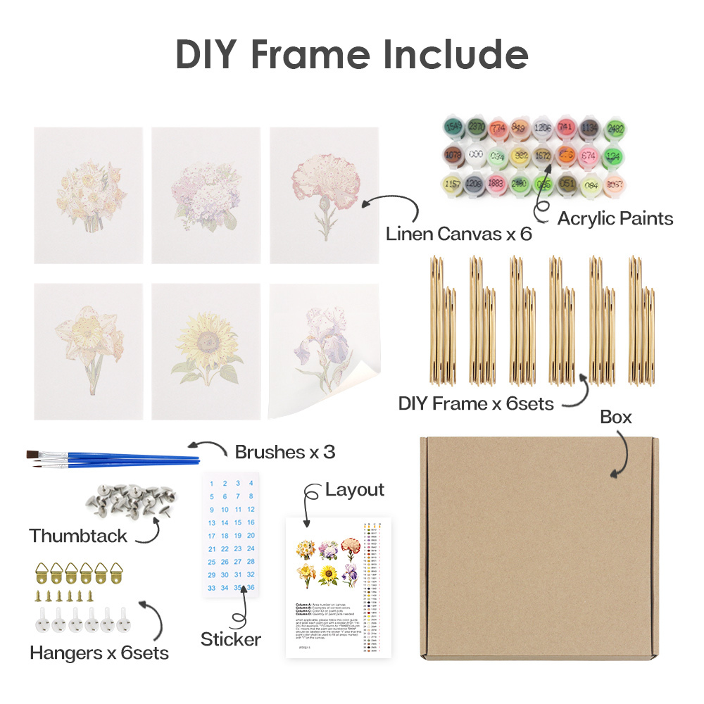 6 pieces, flower mini digital painting set, 15x20cm/5.9x7.8 inches, handmade, suitable for family leisure, is the perfect gift for family and friends.