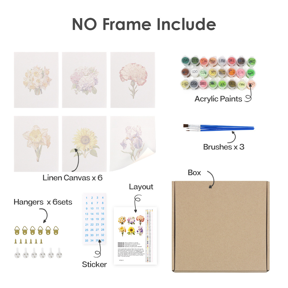 6 pieces, flower mini digital painting set, 15x20cm/5.9x7.8 inches, handmade, suitable for family leisure, is the perfect gift for family and friends.