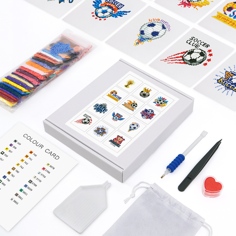 Frameless, mini diamond painting, football creative mini diamond painting on the entrance flower house desktop, creative simple pattern diamond painting, 12 pcs, 5.9 X7 inches.