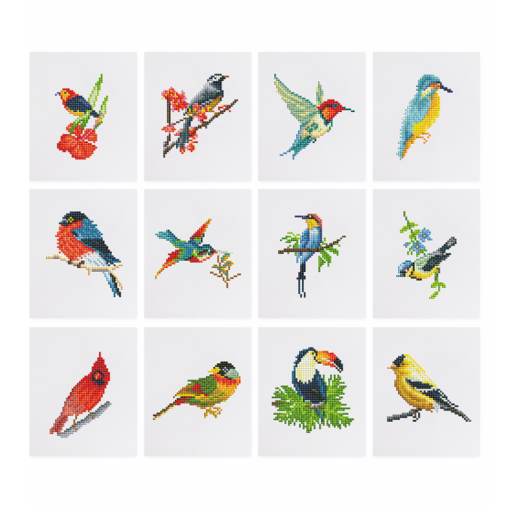 Frameless, mini diamond painting, bird creative mini diamond painting on the entrance flower house desktop, creative simple pattern diamond painting, 12 pcs, 5.9 X7 inches.