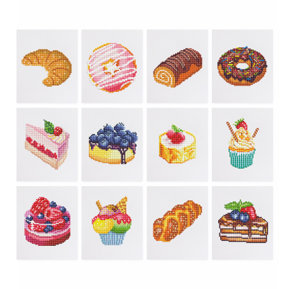 Frameless, mini diamond painting, dessert creative mini diamond painting on the entrance flower house desktop, creative simple pattern diamond painting, 12 pcs, 5.9 X7 inches.