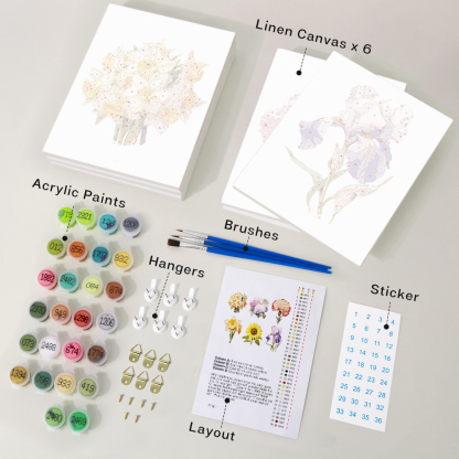 6 pieces, flower mini digital painting set, 15x20cm/5.9x7.8 inches, handmade, suitable for family leisure, is the perfect gift for family and friends.