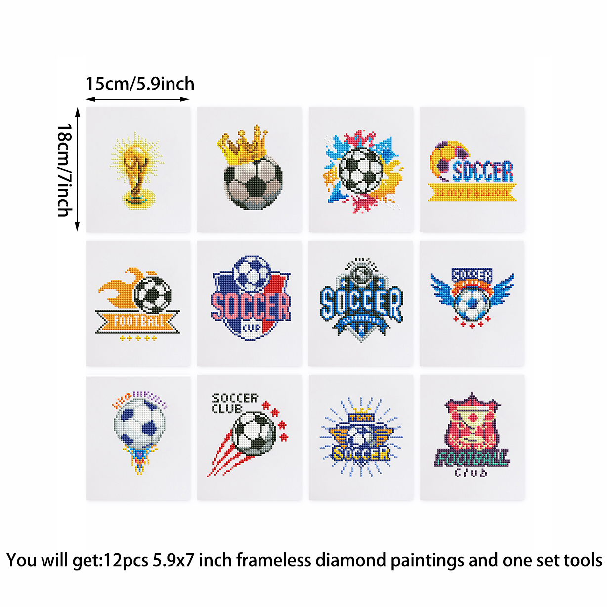 Frameless, mini diamond painting, football creative mini diamond painting on the entrance flower house desktop, creative simple pattern diamond painting, 12 pcs, 5.9 X7 inches.