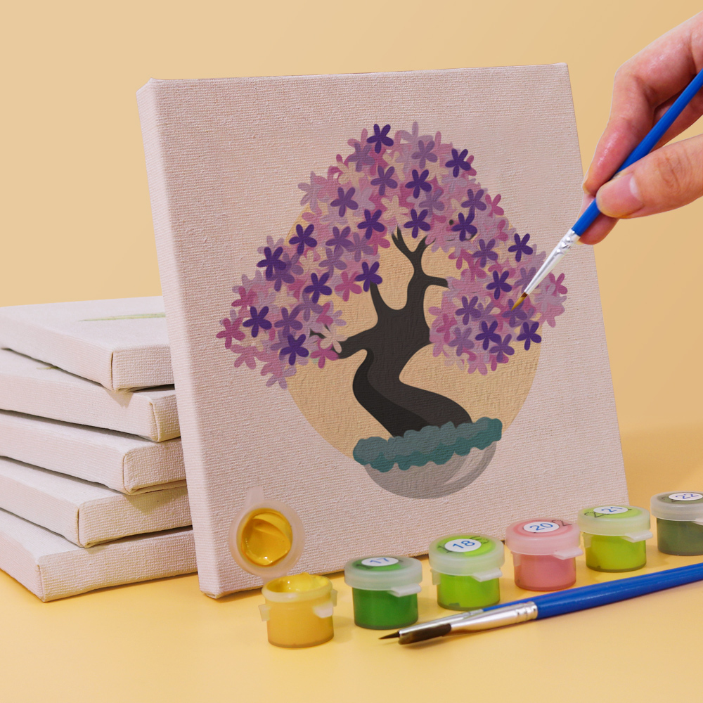 6 pieces, decorative tree desktop accessories digital mini painting set, 15x15cm/5.9x5.9 inches, handmade for family leisure, perfect gift for friends and family.