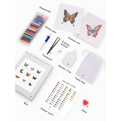 Frameless, mini diamond painting, butterfly creative mini diamond painting on the entrance flower house desktop, creative simple pattern diamond painting, 9 pcs, 5.9 X5.9 inches.