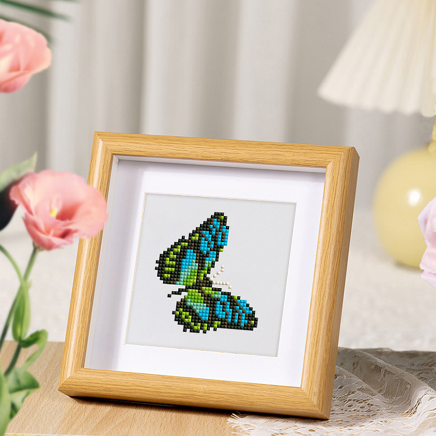 Frameless, mini diamond painting, butterfly creative mini diamond painting on the entrance flower house desktop, creative simple pattern diamond painting, 9 pcs, 5.9 X5.9 inches.