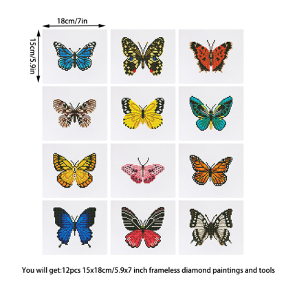 Frameless, mini diamond painting, butterfly creative mini diamond painting on the entrance flower house desktop, creative simple pattern diamond painting, 12pcs, 7 X5.9 inches.