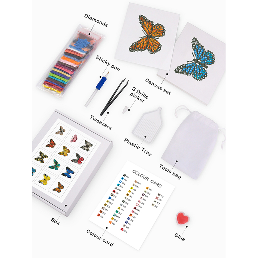 Frameless, mini diamond painting, butterfly creative mini diamond painting on the entrance flower house desktop, creative simple pattern diamond painting, 12pcs, 7 X5.9 inches.