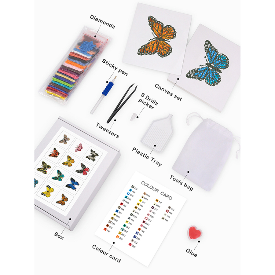 Frameless, mini diamond painting, butterfly creative mini diamond painting on the entrance flower house desktop, creative simple pattern diamond painting, 12pcs, 7 X5.9 inches.