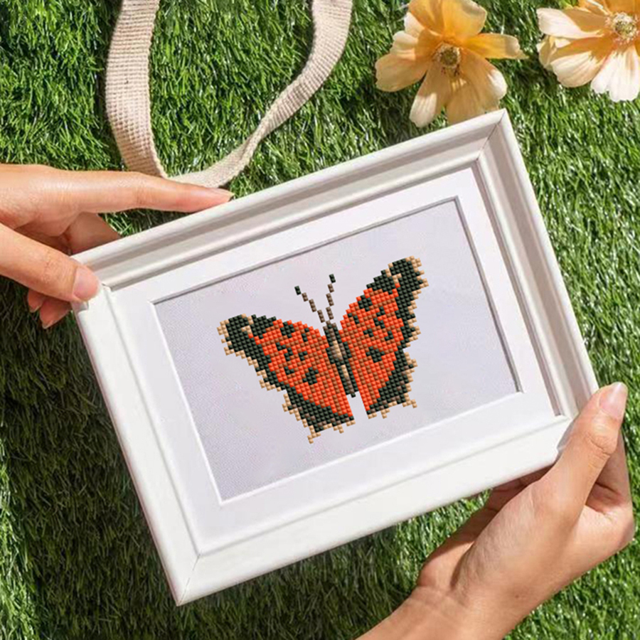 Frameless, mini diamond painting, butterfly creative mini diamond painting on the entrance flower house desktop, creative simple pattern diamond painting, 12pcs, 7 X5.9 inches.