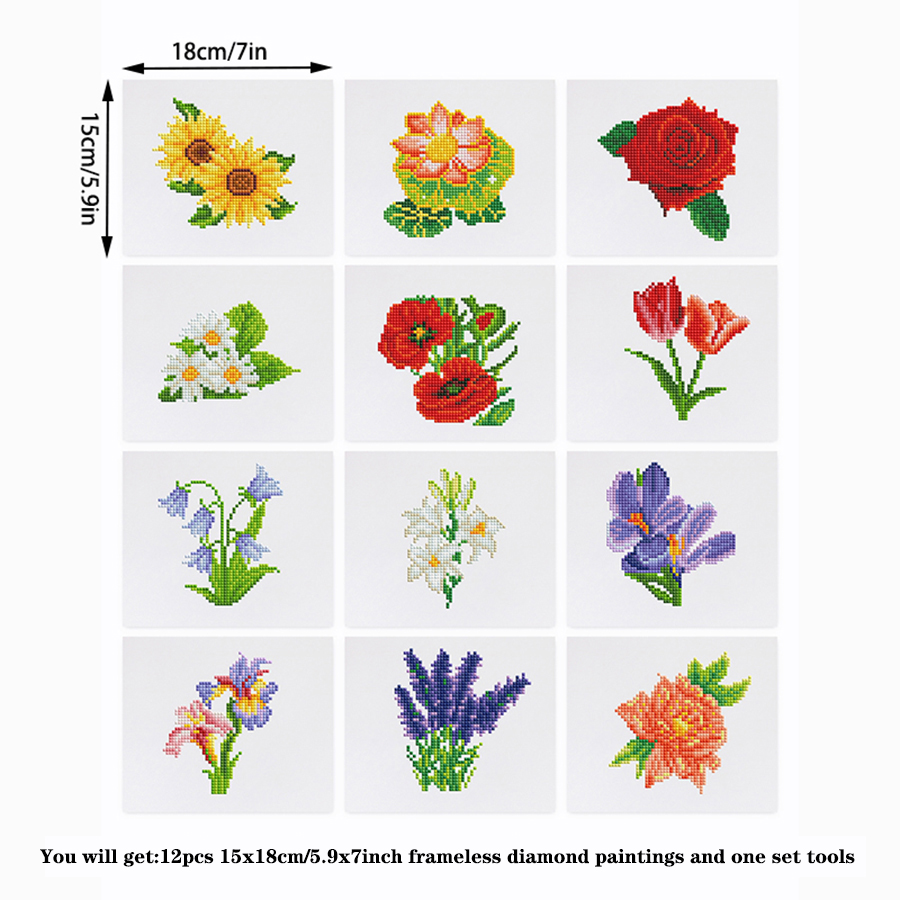 Frameless, mini diamond painting, flower creative mini diamond painting on the entrance flower house desktop, creative simple pattern diamond painting, 12 pcs, 5.9 X7 inches.