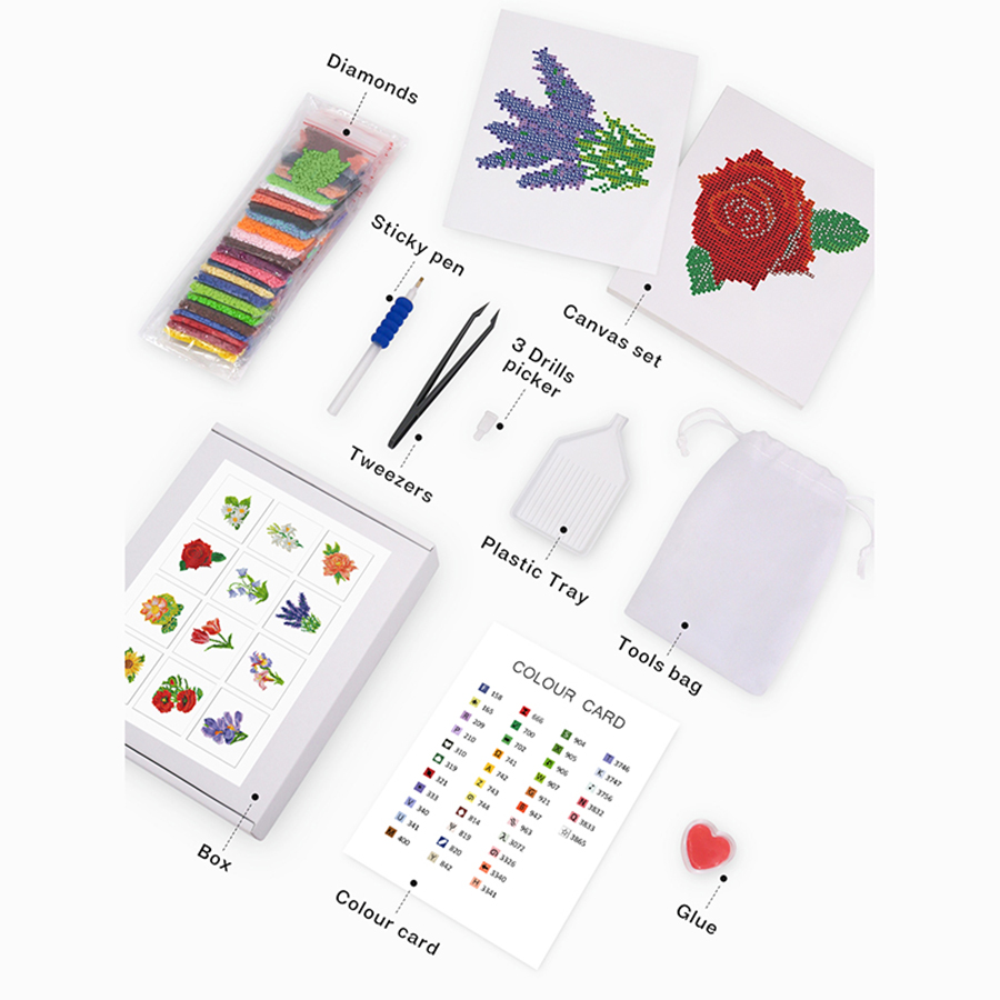 Frameless, mini diamond painting, flower creative mini diamond painting on the entrance flower house desktop, creative simple pattern diamond painting, 12 pcs, 5.9 X7 inches.
