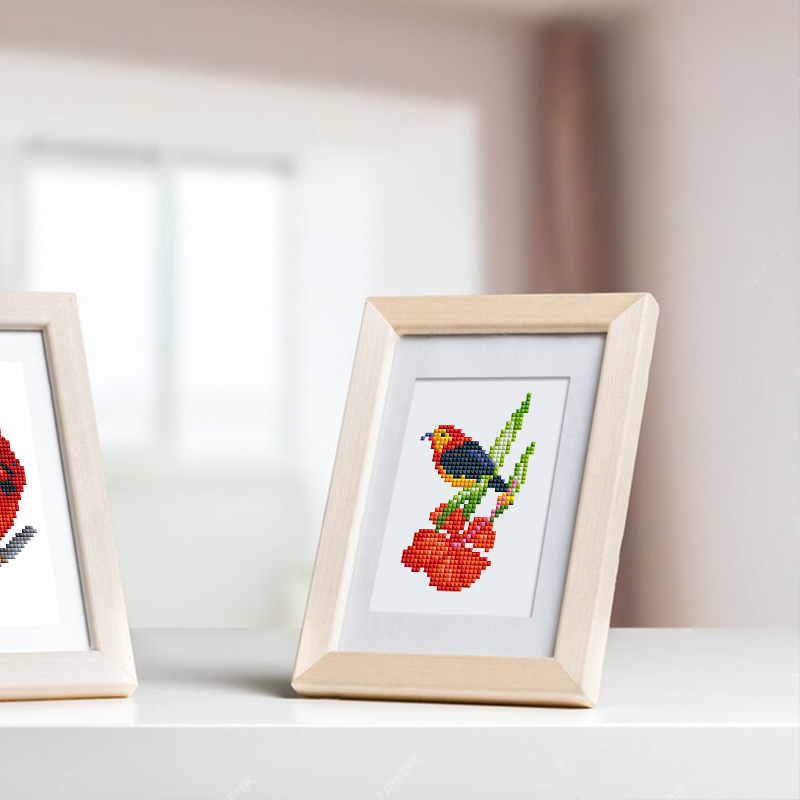 Frameless, mini diamond painting, bird creative mini diamond painting on the entrance flower house desktop, creative simple pattern diamond painting, 12 pcs, 5.9 X7 inches.