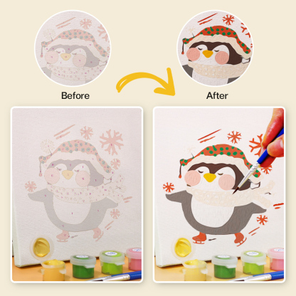 6 pieces, cute penguin accessory digital mini painted set, 15x15cm/5.9x5.9 inches, handmade for home leisure, perfect gift for family and friends.