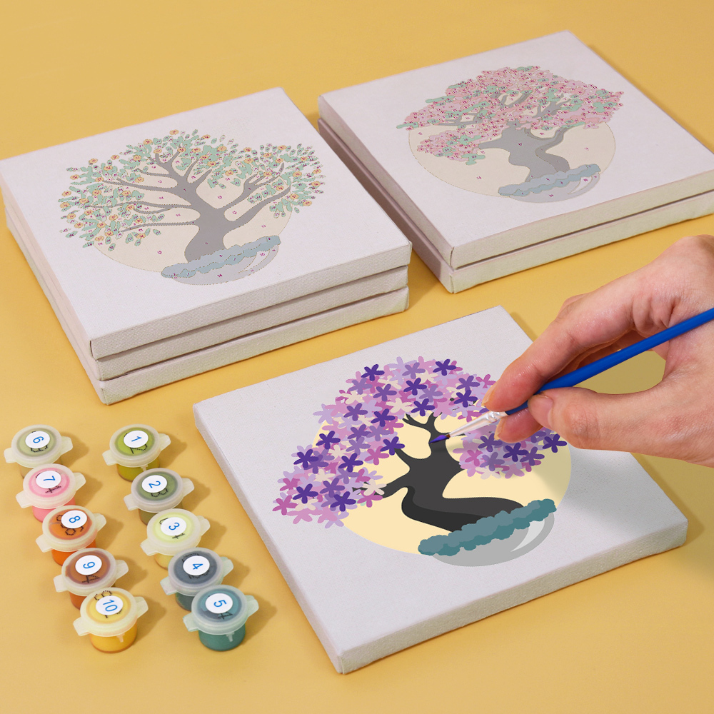 6 pieces, decorative tree desktop accessories digital mini painting set, 15x15cm/5.9x5.9 inches, handmade for family leisure, perfect gift for friends and family.