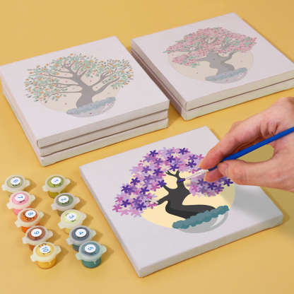 6 pieces, decorative tree desktop accessories digital mini painting set, 15x15cm/5.9x5.9 inches, handmade for family leisure, perfect gift for friends and family.