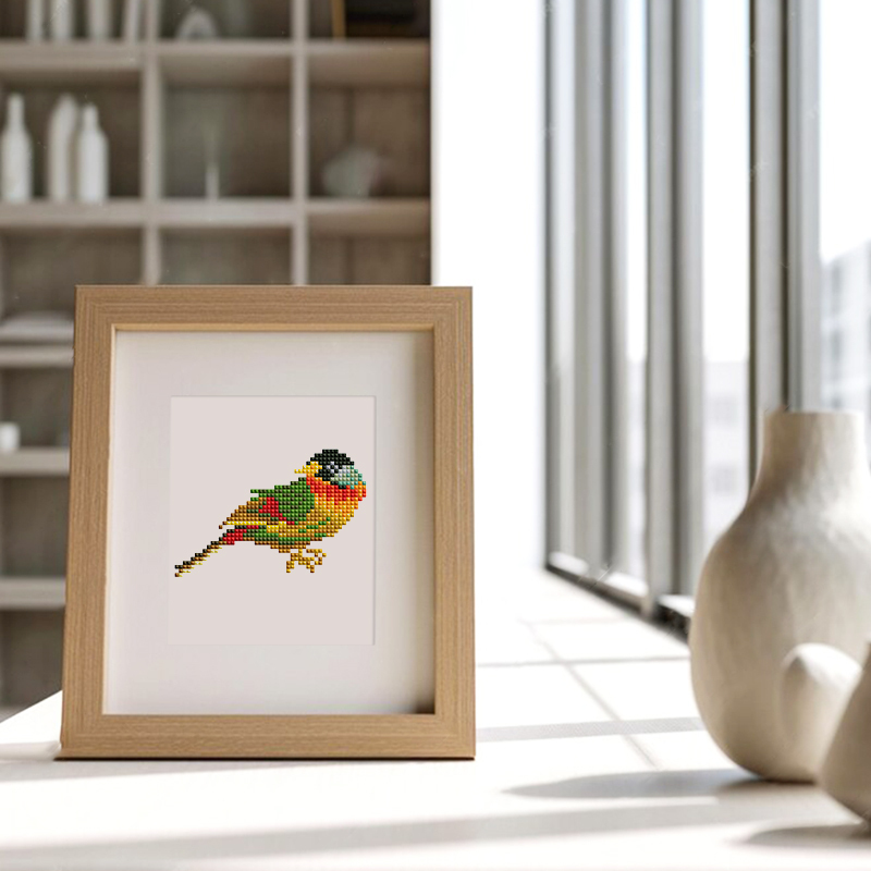 Frameless, mini diamond painting, bird creative mini diamond painting on the entrance flower house desktop, creative simple pattern diamond painting, 12 pcs, 5.9 X7 inches.