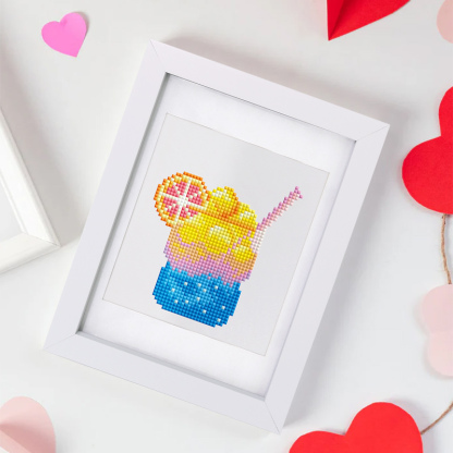 Frameless, mini diamond painting, creative mini diamond painting of summer drinks on the entrance flower house table, creative simple pattern diamond painting, 12 pcs, 5.9 X7 inches.