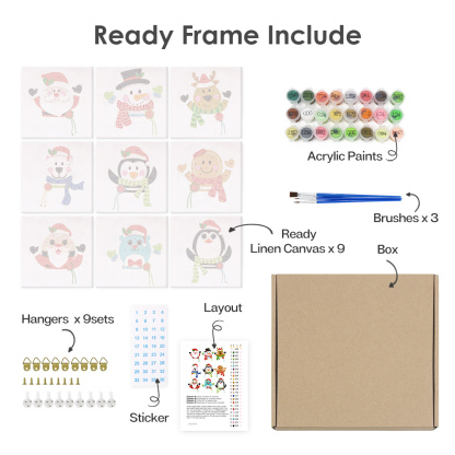 9 pieces, Christmas desktop accessories digital mini painting set, 15x15cm/5.9x5.9 inches, handmade for family leisure, perfect gift for friends and family.