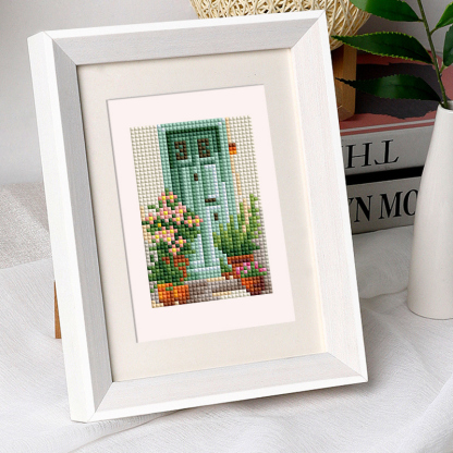 Frameless, mini diamond painting, creative mini diamond painting on the entrance flower house desktop, creative simple pattern diamond painting, 12 pcs, 5.9 X7 inches.