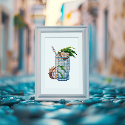 Frameless, mini diamond painting, creative mini diamond painting of drinks on the entrance flower house table, creative simple pattern diamond painting, 12pcs, 5.9 X7 inches.