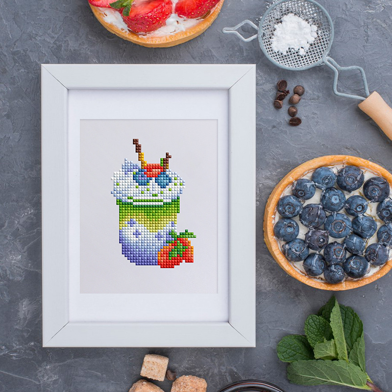 Frameless, mini diamond painting, creative mini diamond painting of drinks on the entrance flower house table, creative simple pattern diamond painting, 12pcs, 5.9 X7 inches.