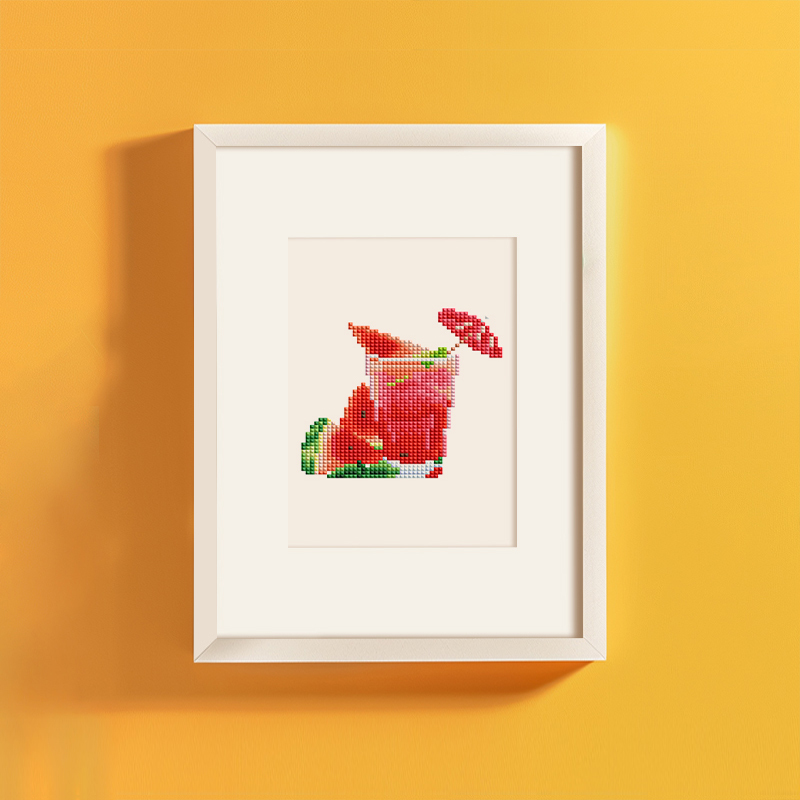 Frameless, mini diamond painting, creative mini diamond painting of drinks on the entrance flower house table, creative simple pattern diamond painting, 12pcs, 5.9 X7 inches.