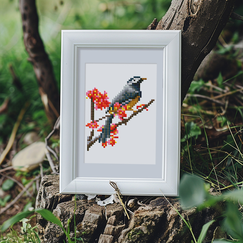 Frameless, mini diamond painting, bird creative mini diamond painting on the entrance flower house desktop, creative simple pattern diamond painting, 12 pcs, 5.9 X7 inches.