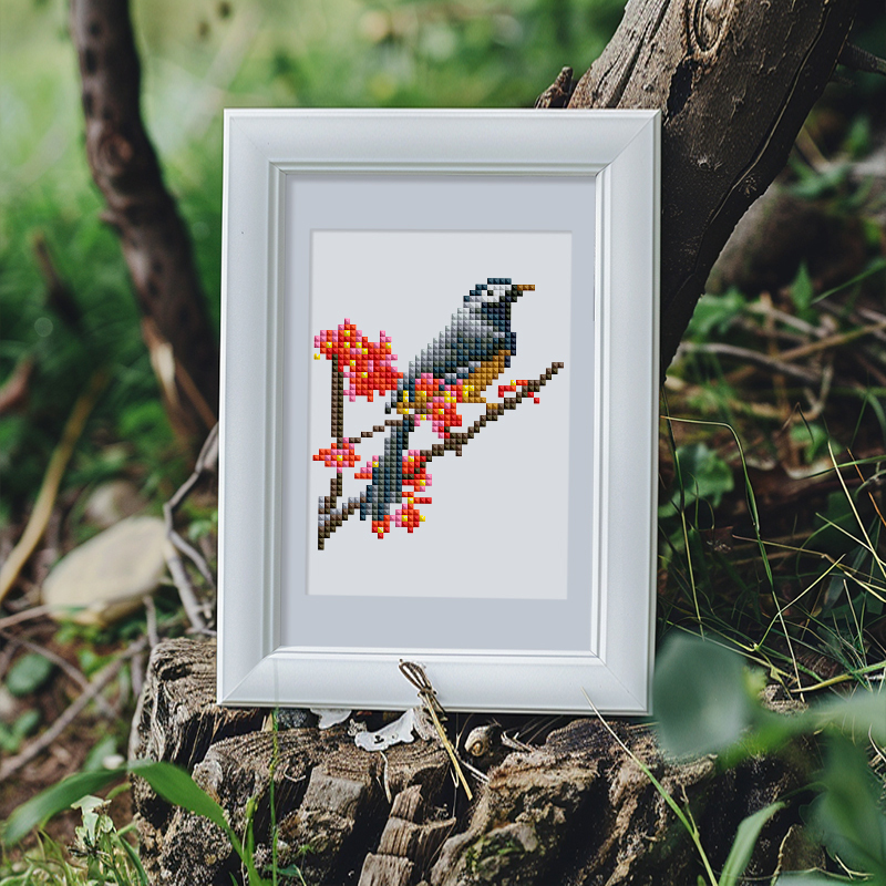 Frameless, mini diamond painting, bird creative mini diamond painting on the entrance flower house desktop, creative simple pattern diamond painting, 12 pcs, 5.9 X7 inches.