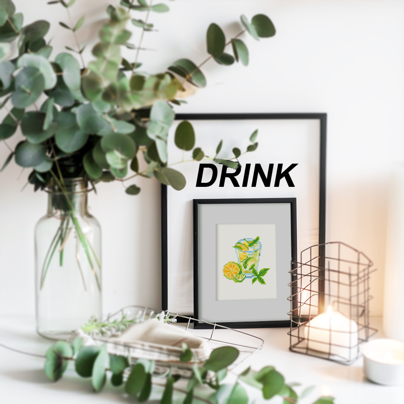 Frameless, mini diamond painting, creative mini diamond painting of drinks on the entrance flower house table, creative simple pattern diamond painting, 12pcs, 5.9 X7 inches.