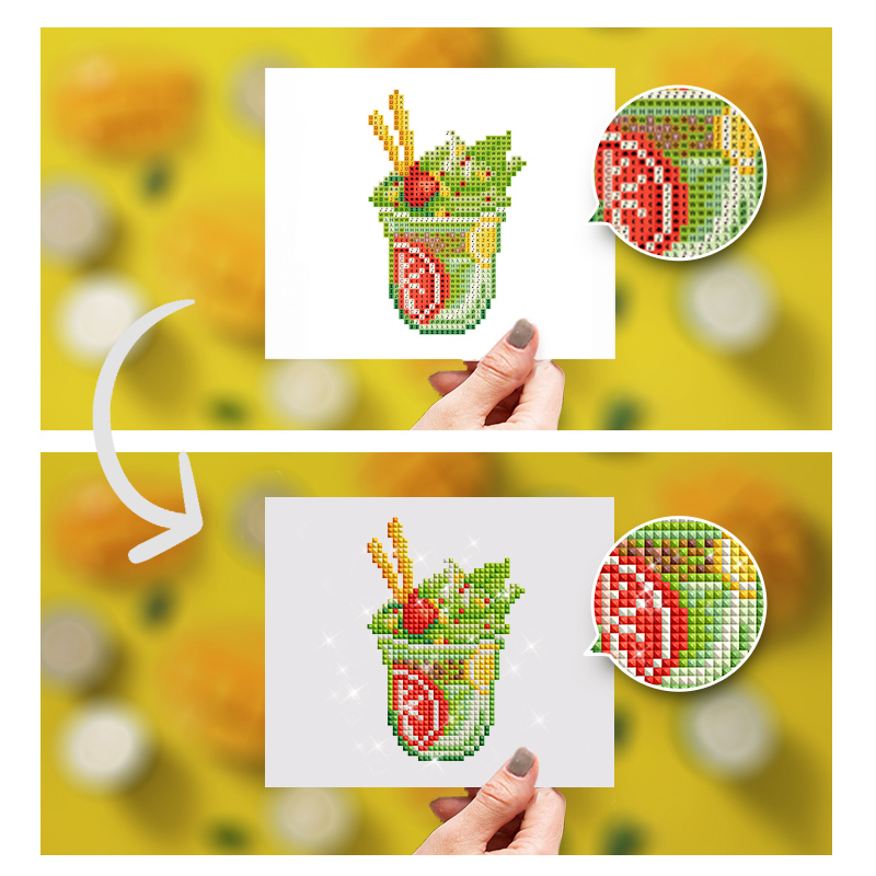 Frameless, mini diamond painting, creative mini diamond painting of drinks on the entrance flower house table, creative simple pattern diamond painting, 12pcs, 5.9 X7 inches.