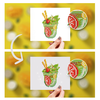 Frameless, mini diamond painting, creative mini diamond painting of drinks on the entrance flower house table, creative simple pattern diamond painting, 12pcs, 5.9 X7 inches.