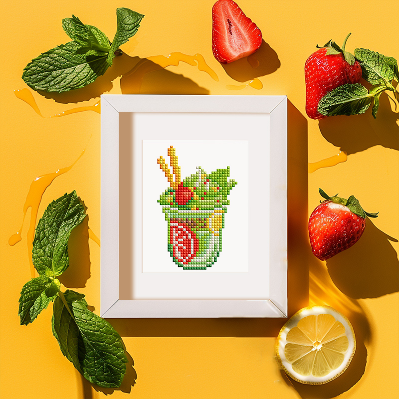 Frameless, mini diamond painting, creative mini diamond painting of drinks on the entrance flower house table, creative simple pattern diamond painting, 12pcs, 5.9 X7 inches.