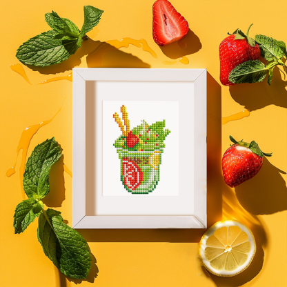 Frameless, mini diamond painting, creative mini diamond painting of drinks on the entrance flower house table, creative simple pattern diamond painting, 12pcs, 5.9 X7 inches.